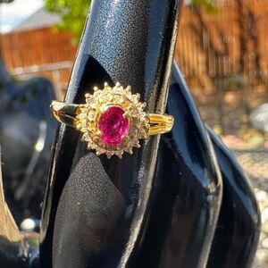 Solid K18 Japan Gold with Natural Diamond and Ruby Stone.